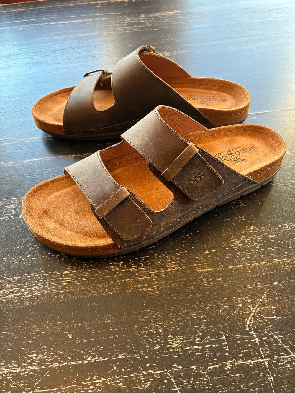 Rodd & Gunn Dark Brown Double-Strap Leather Slides size US 11
